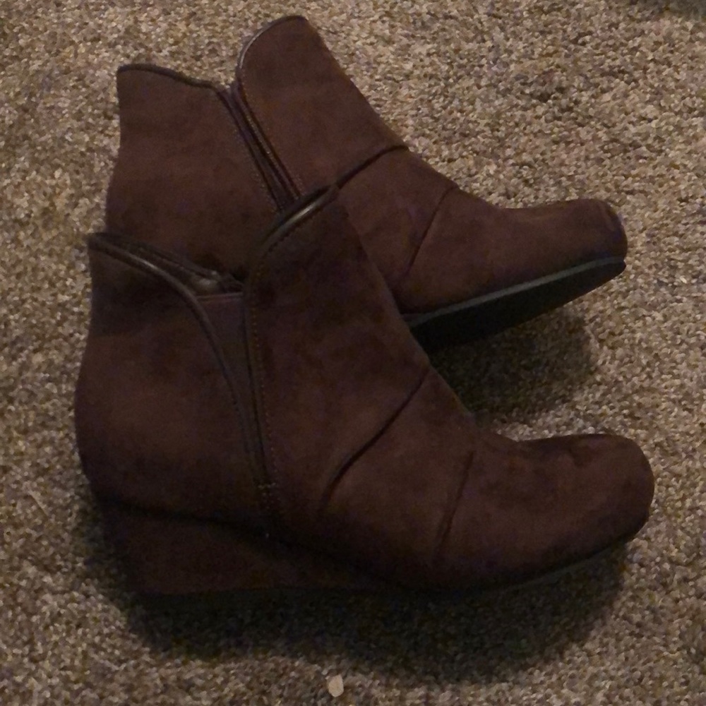 Brown ankle wedge boots